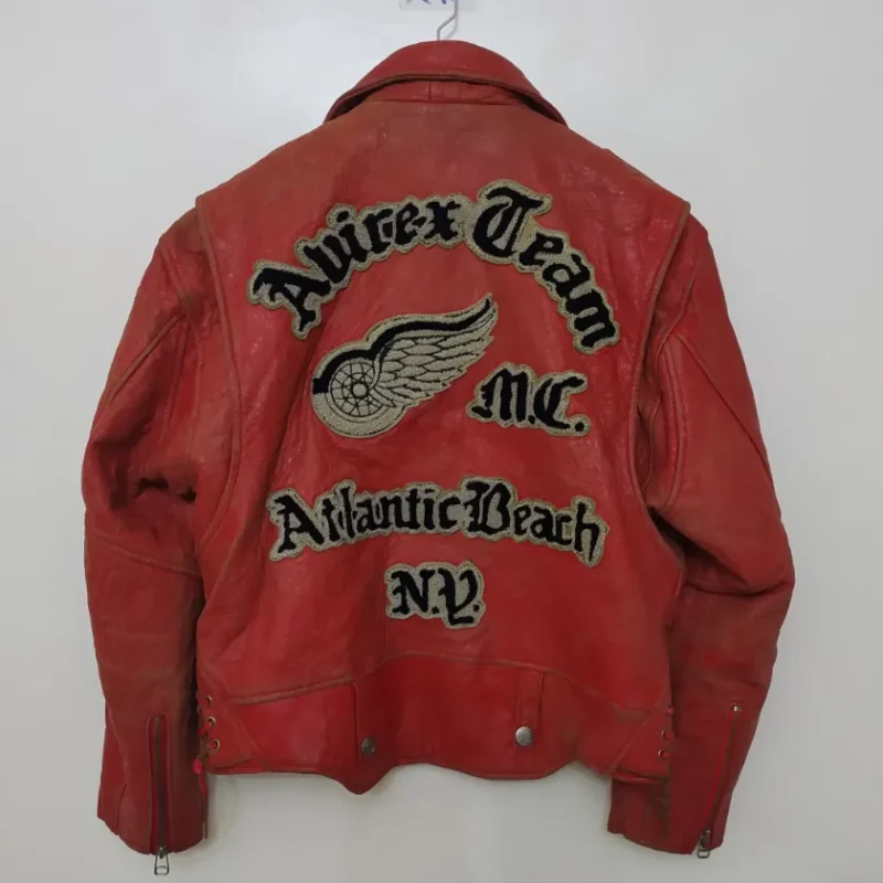 Avirex Rare Vintage Motorcycle Leather Jacket Red Team Atlantic Beach