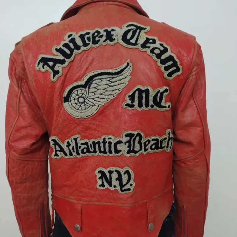 Avirex Rare Vintage Motorcycle Leather Jacket Red Team Atlantic Beach