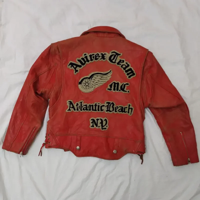 Avirex Rare Vintage Motorcycle Leather Jacket Red Team Atlantic Beach