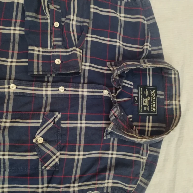 Woolrich Shirt Mens Cotton Button Long Sleeve Large Blue Size L/XL