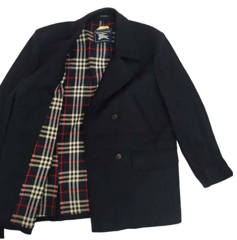 Burberry PeaCoat Jacket Coat Wool Vintage Mens Blue Size 50-L
