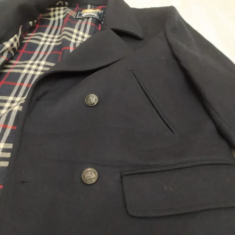 Burberry PeaCoat Jacket Coat Wool Vintage Mens Blue Size 50-L